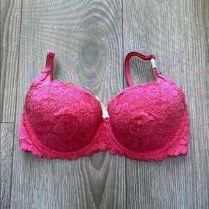 Vibrant Pink Lace Full-Coverage Bra